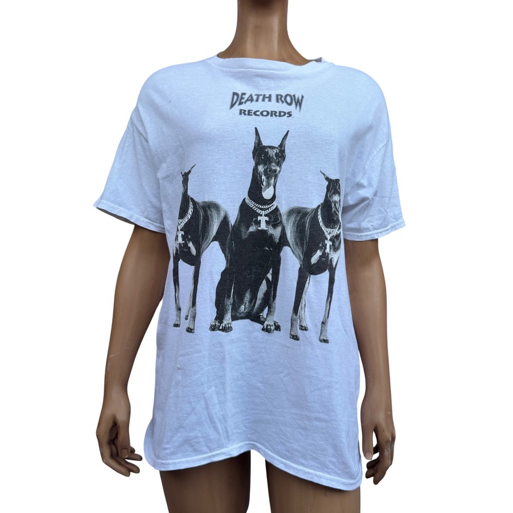 Death Row Records Graphic Tee Doberman Dogs White Streetwear Hip Hop Baddie L